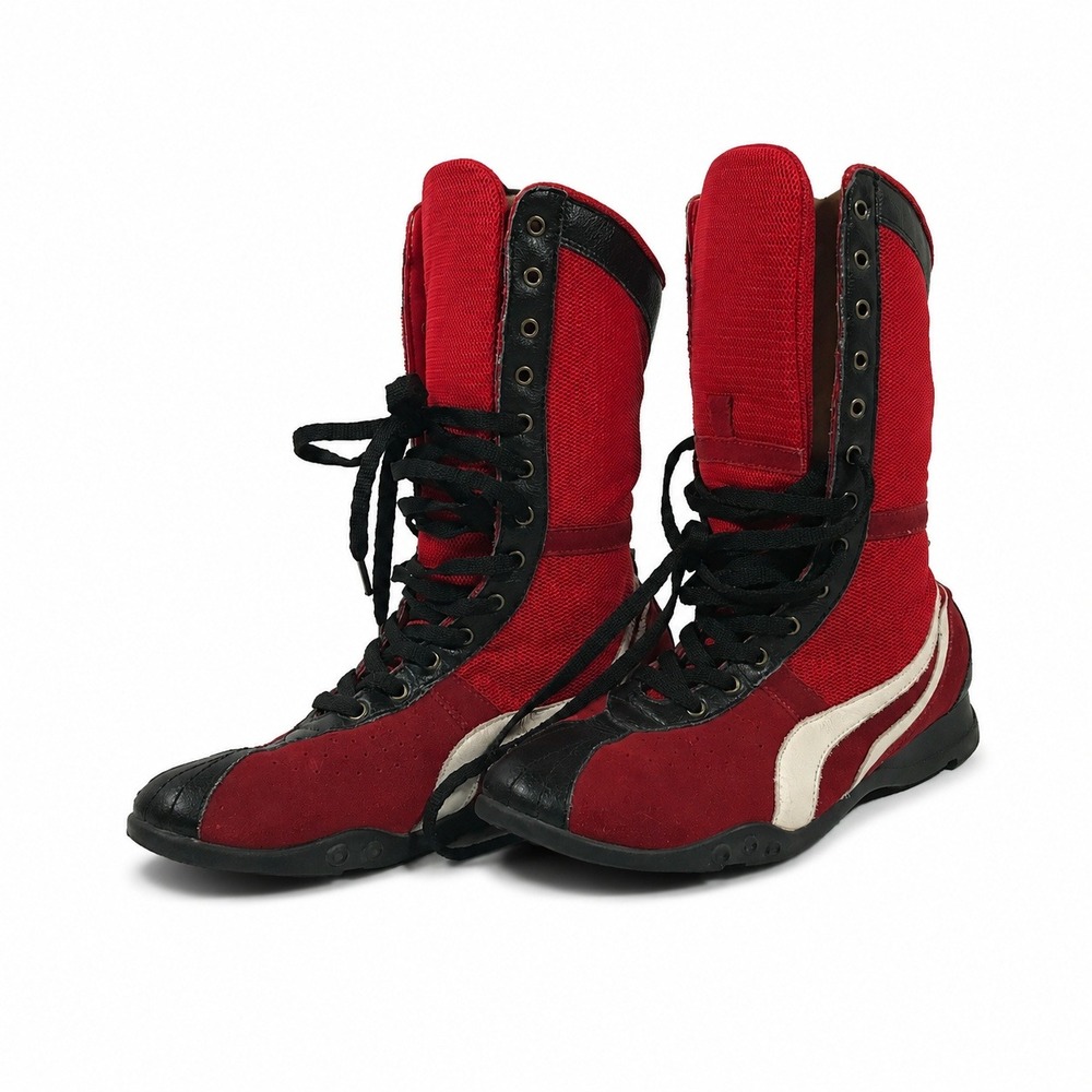 STL Hoopz Red Black High Top Boxing Style Sneakers Women 8.5 M Mesh Suede Boots